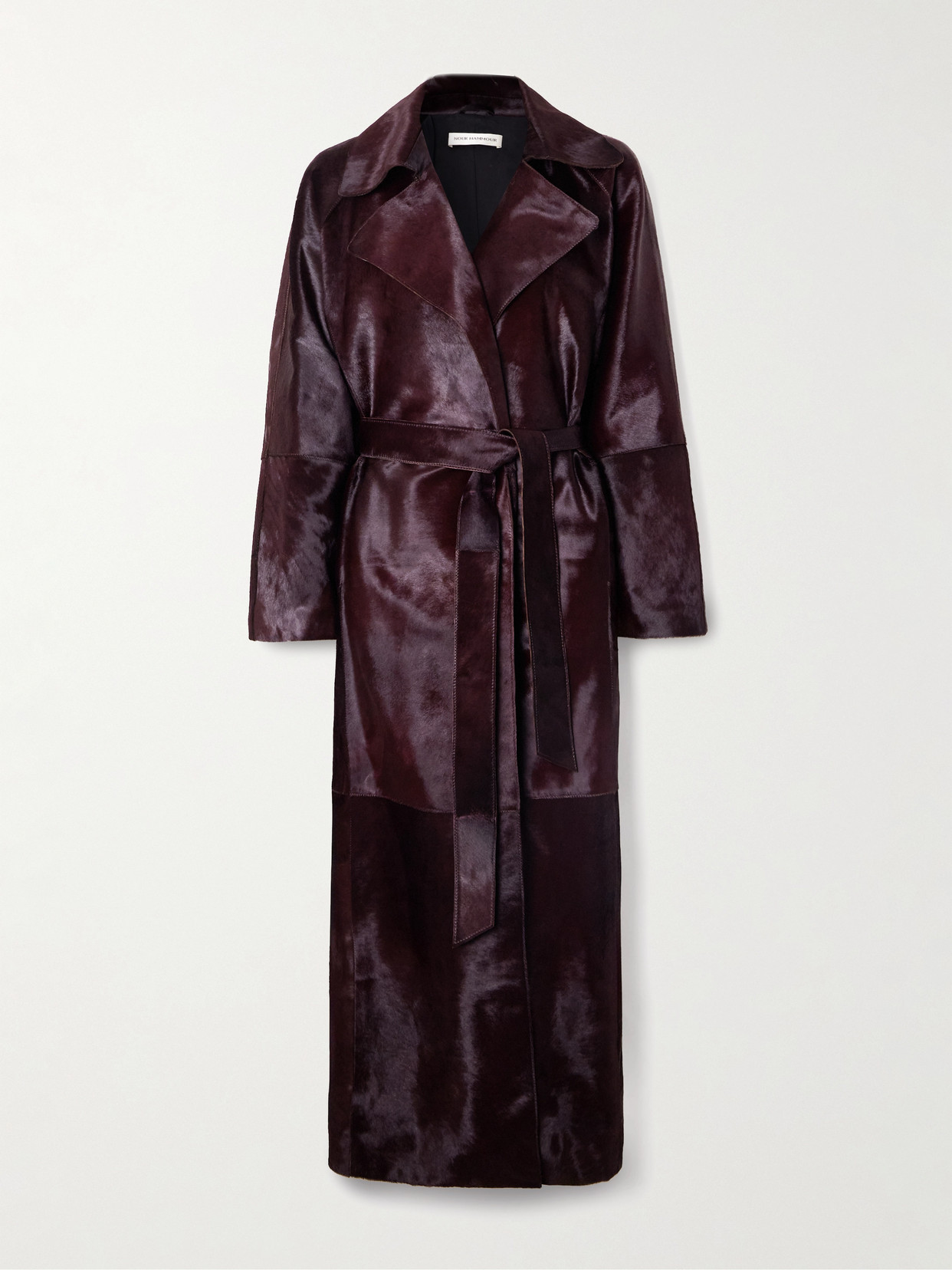 Nour Hammour Althea Belted Cow Hair Trench Coat In Burgundy
