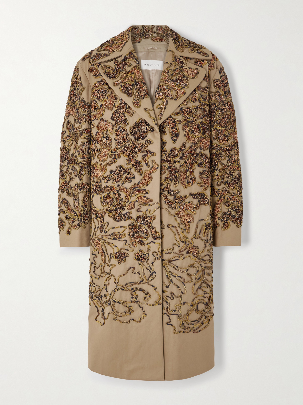 Dries Van Noten Sequin-embellished Appliquéd Cotton-twill Coat