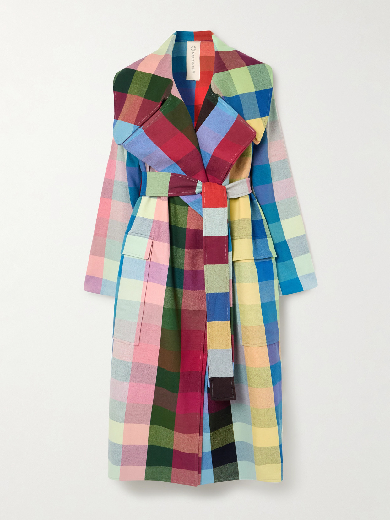 Marrakshi Life Checked Cotton Trench Coat In Multi