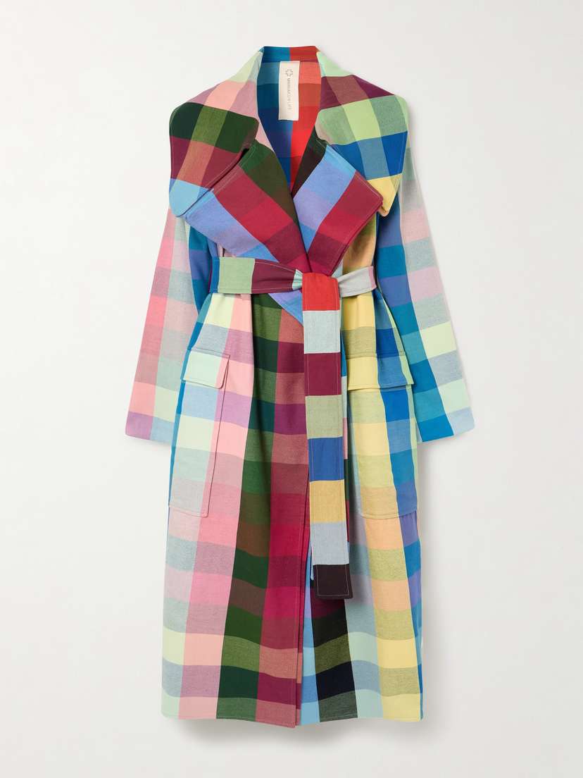 Marrakshi Life Checked Cotton Trench Coat