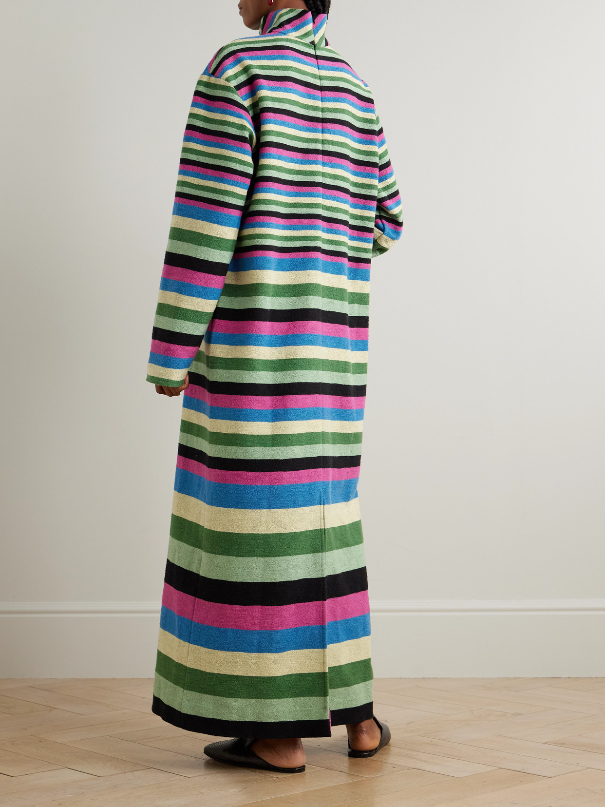 Marrakshi Life Striped Cotton Turtleneck Maxi Dress In Multi