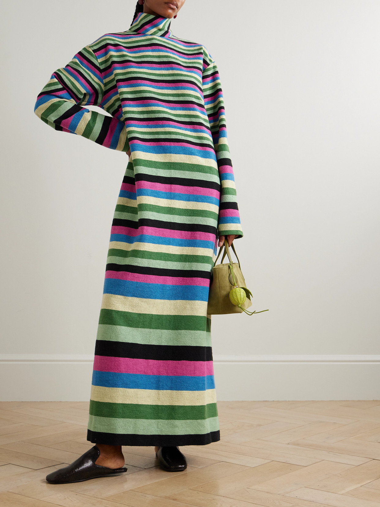 Marrakshi Life Striped Cotton Turtleneck Maxi Dress In Multi
