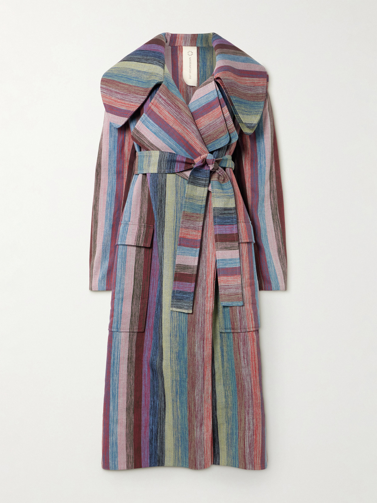 Marrakshi Life Striped Cotton Trench Coat In Multi