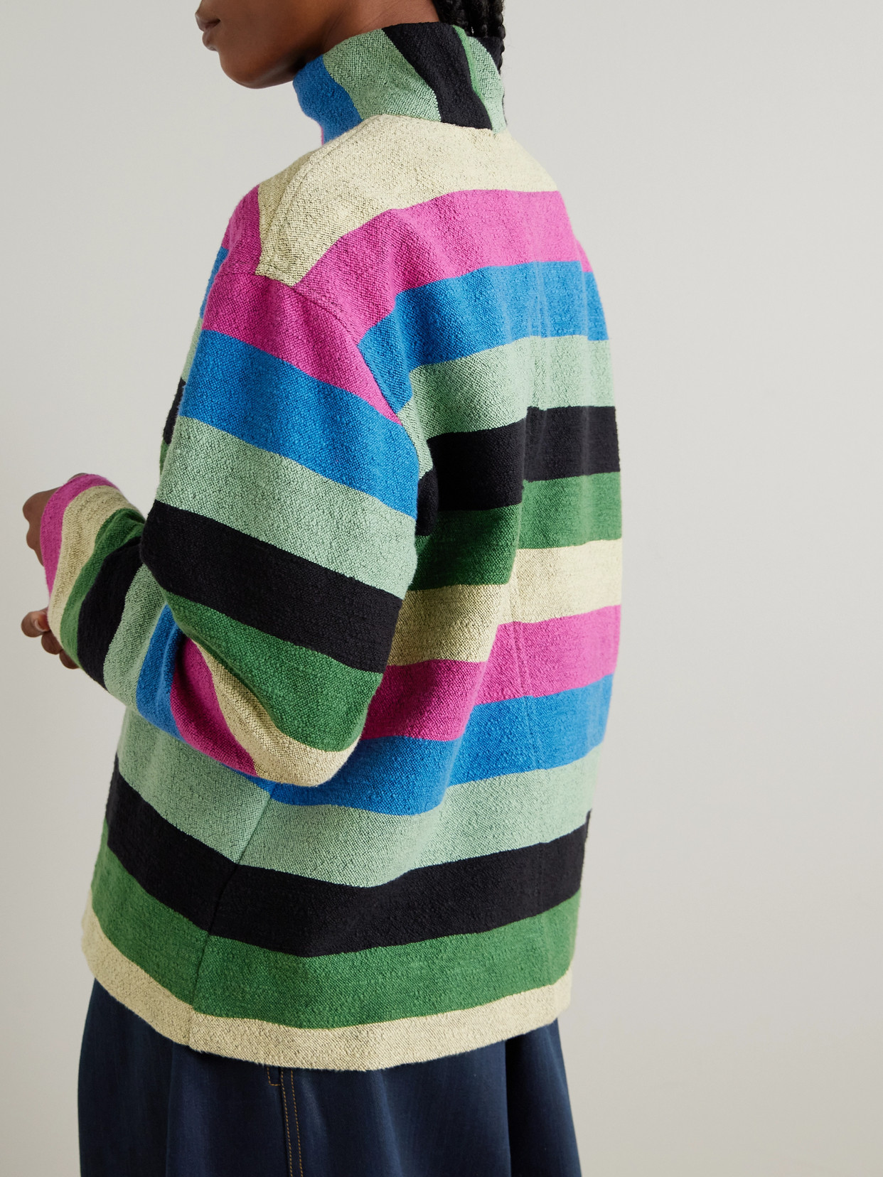 Marrakshi Life Striped Cotton Turtleneck Top In Multi