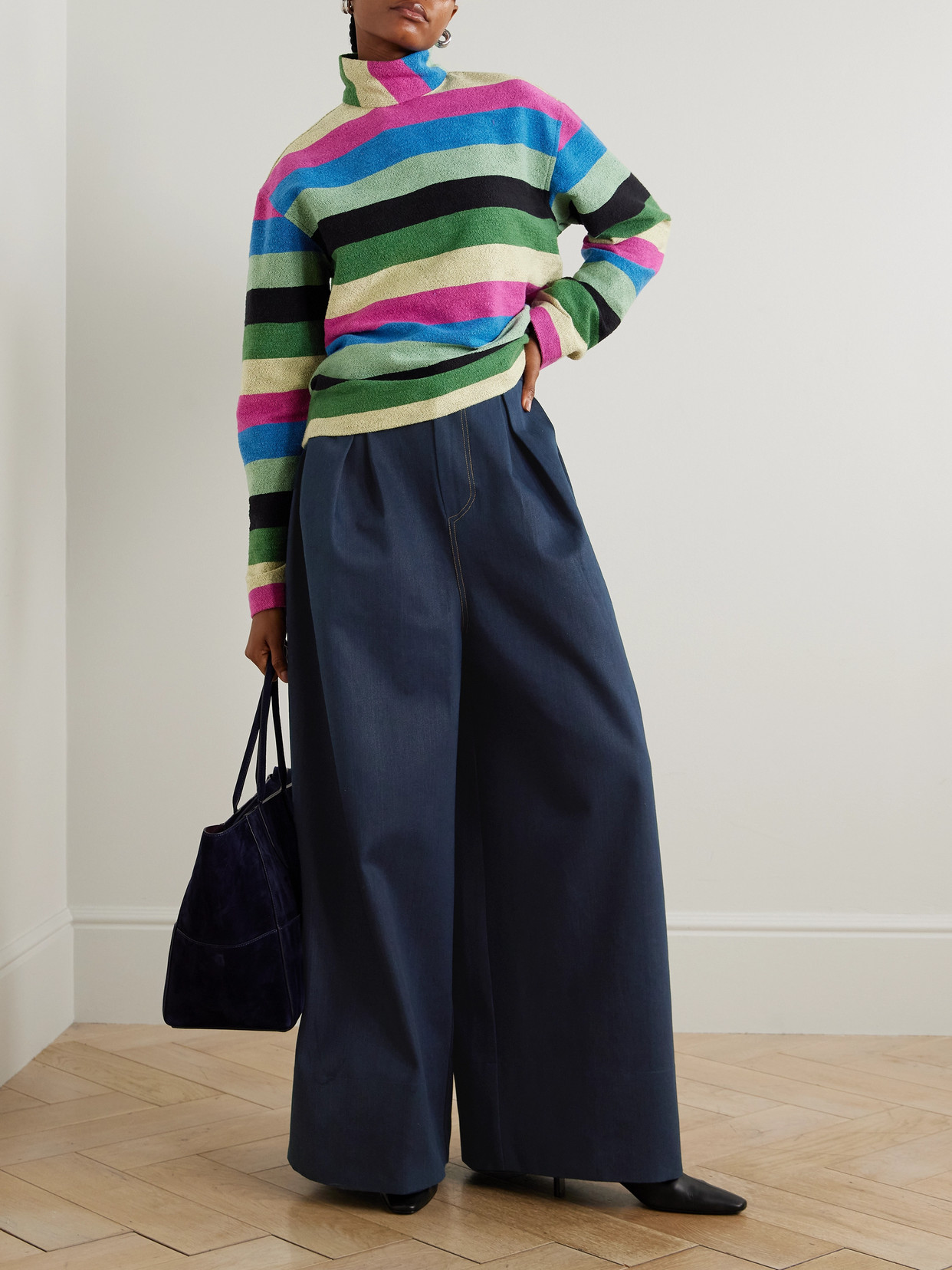 Marrakshi Life Striped Cotton Turtleneck Top In Multi