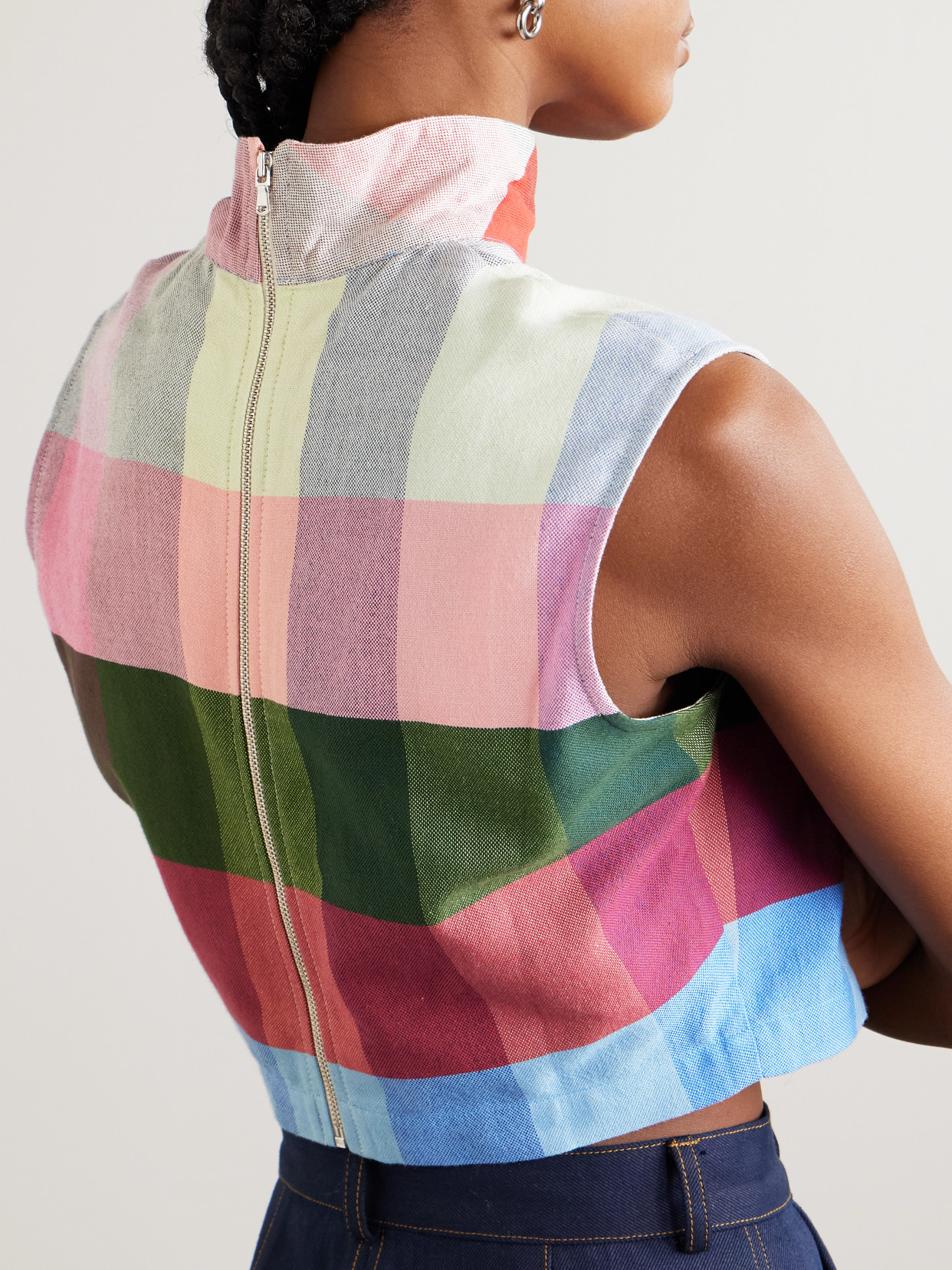 Marrakshi Life Checked Cotton-blend Turtleneck Top In Multi