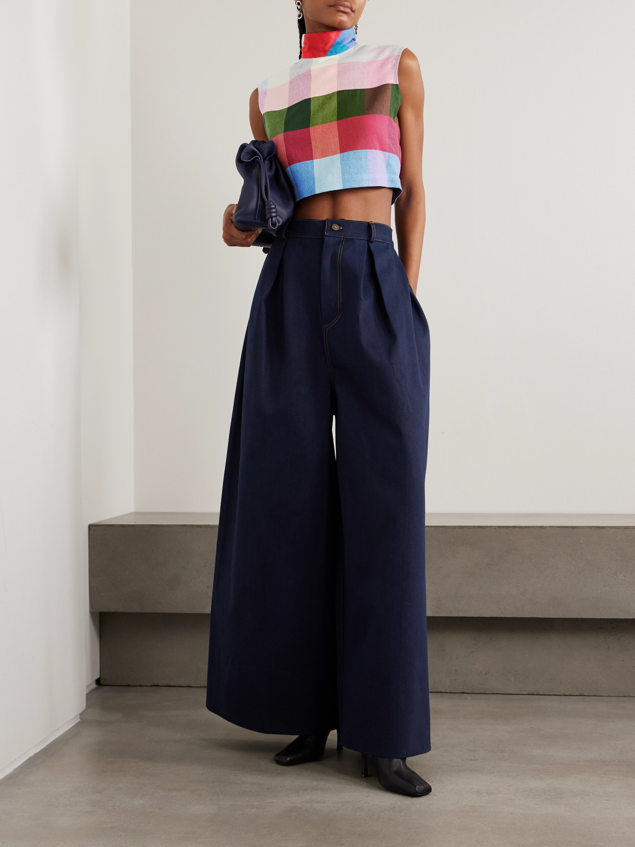 Marrakshi Life Checked Cotton-blend Turtleneck Top In Multi