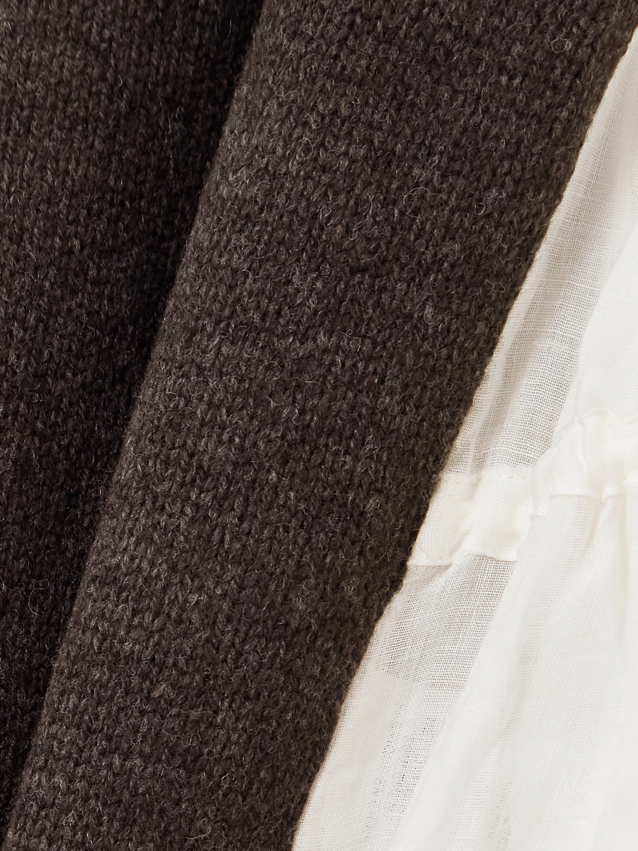 Sea Mallory Pleated Smocked Ramie-trimmed Wool Sweater In Brown