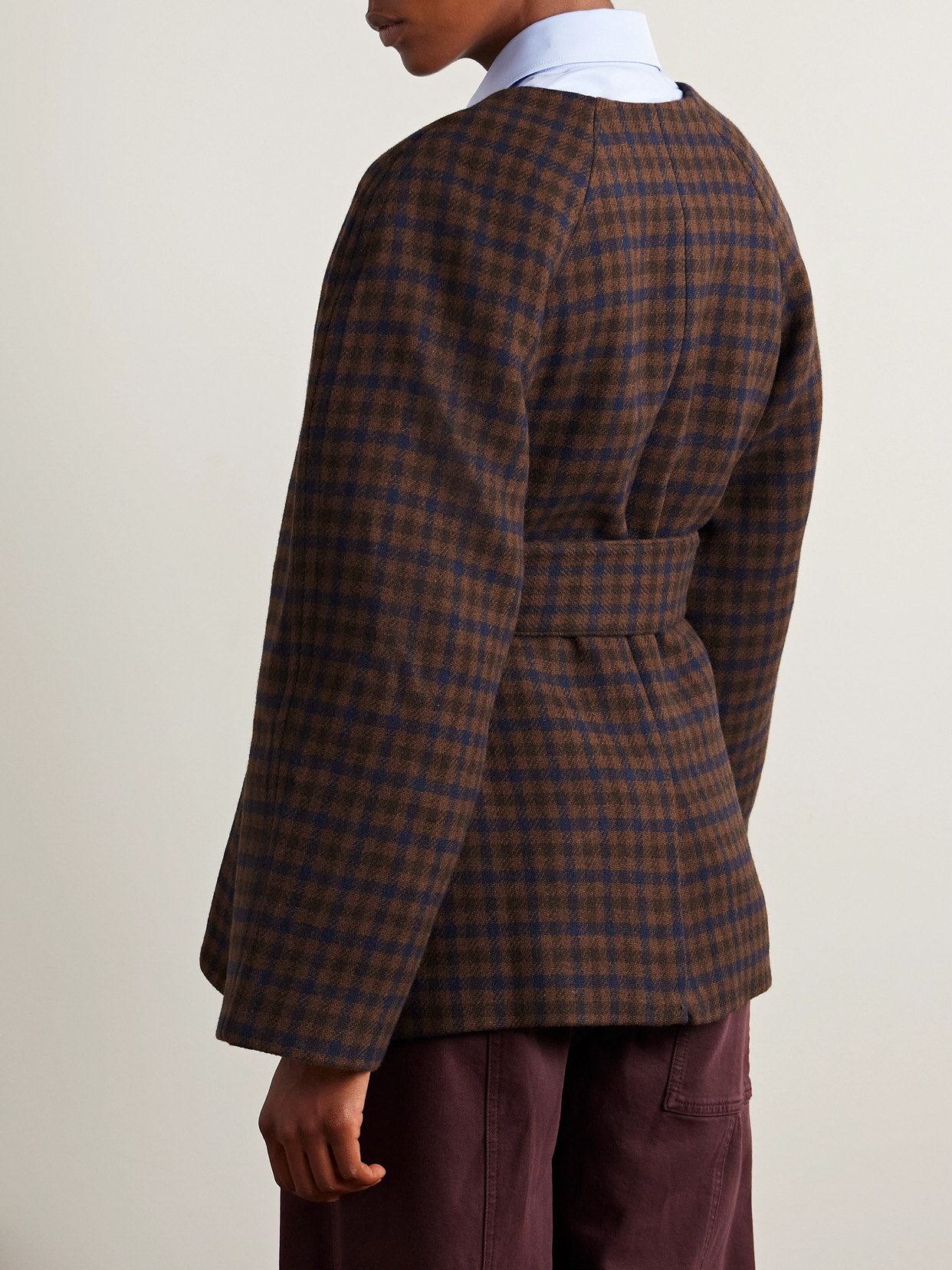 Sea Beatrice Belted Checked Woven Jacket In Brown