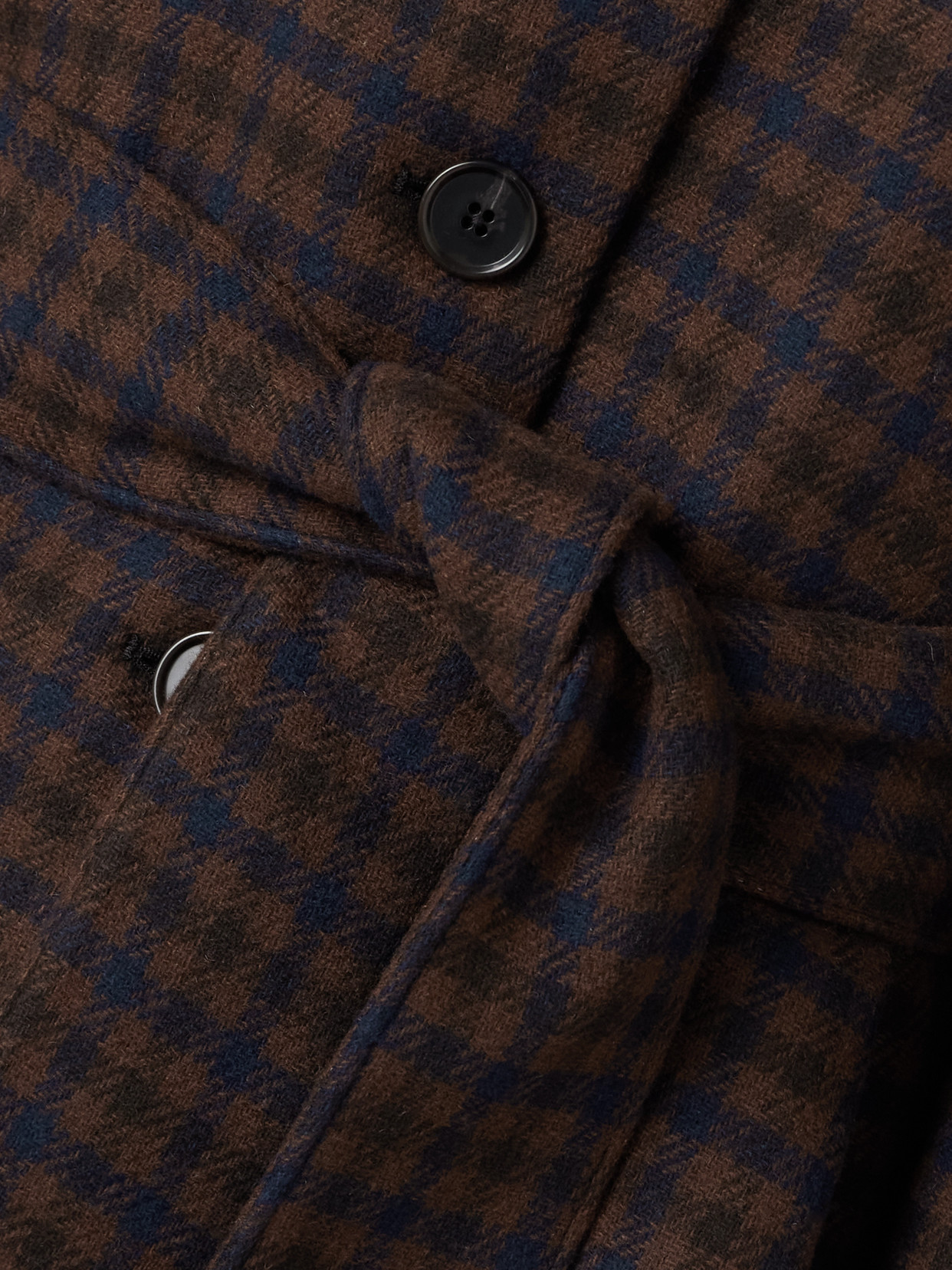 Sea Beatrice Belted Checked Woven Jacket In Brown