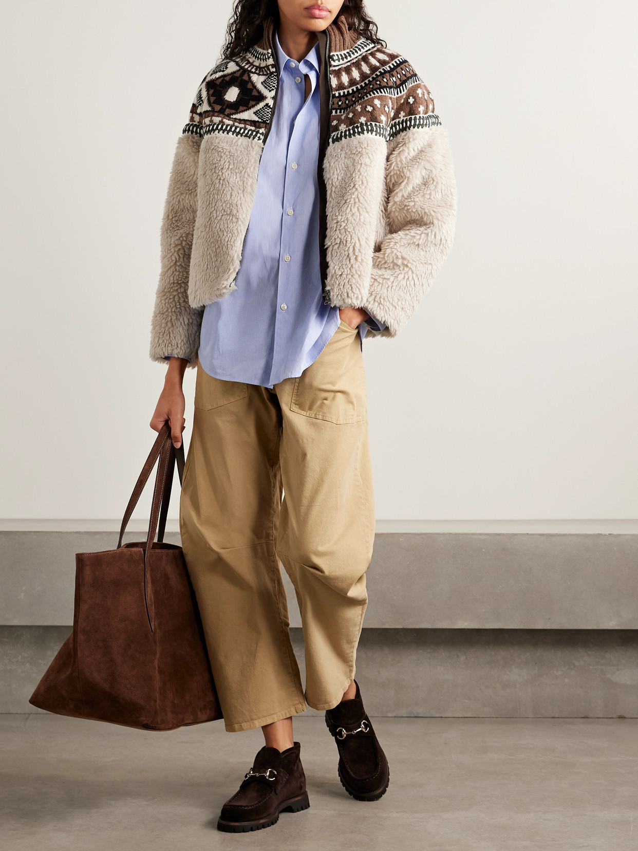 Sea Linea Fair Isle Merino Wool And Fleece Jacket In Neutral
