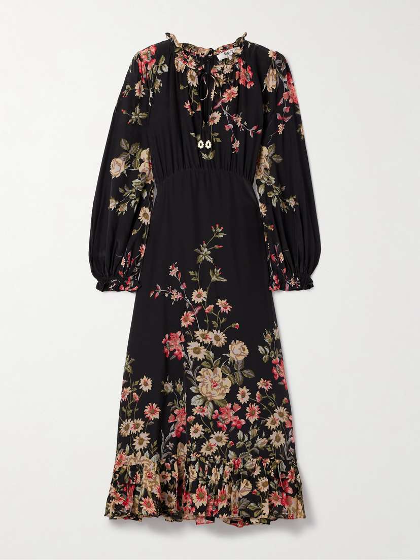 Sea Jolie Ruffled Floral-print Crepe De Chine Midi Dress