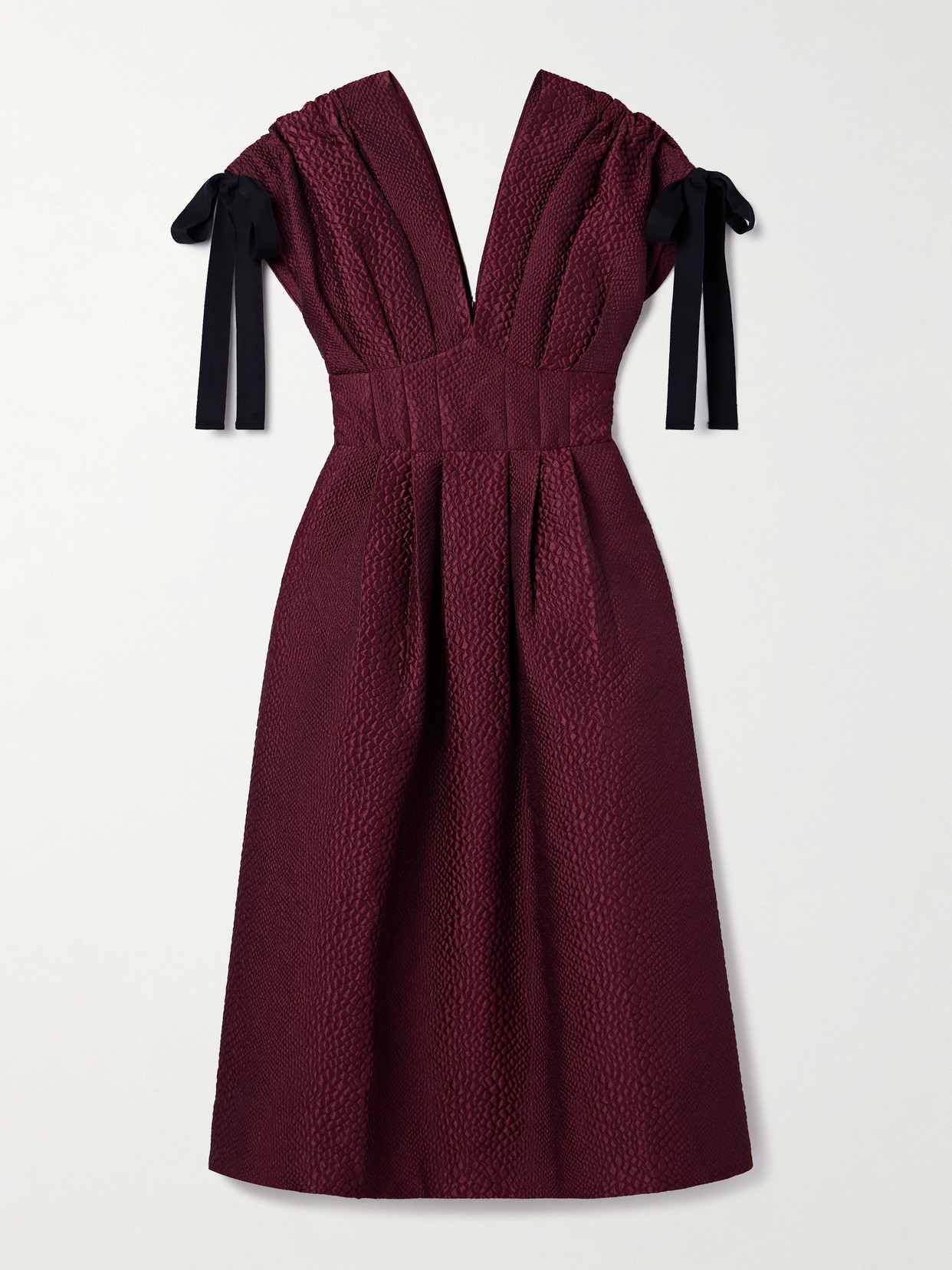 Sea Fayetta Bow-detailed Pleated Cloqué Midi Dress In Burgundy