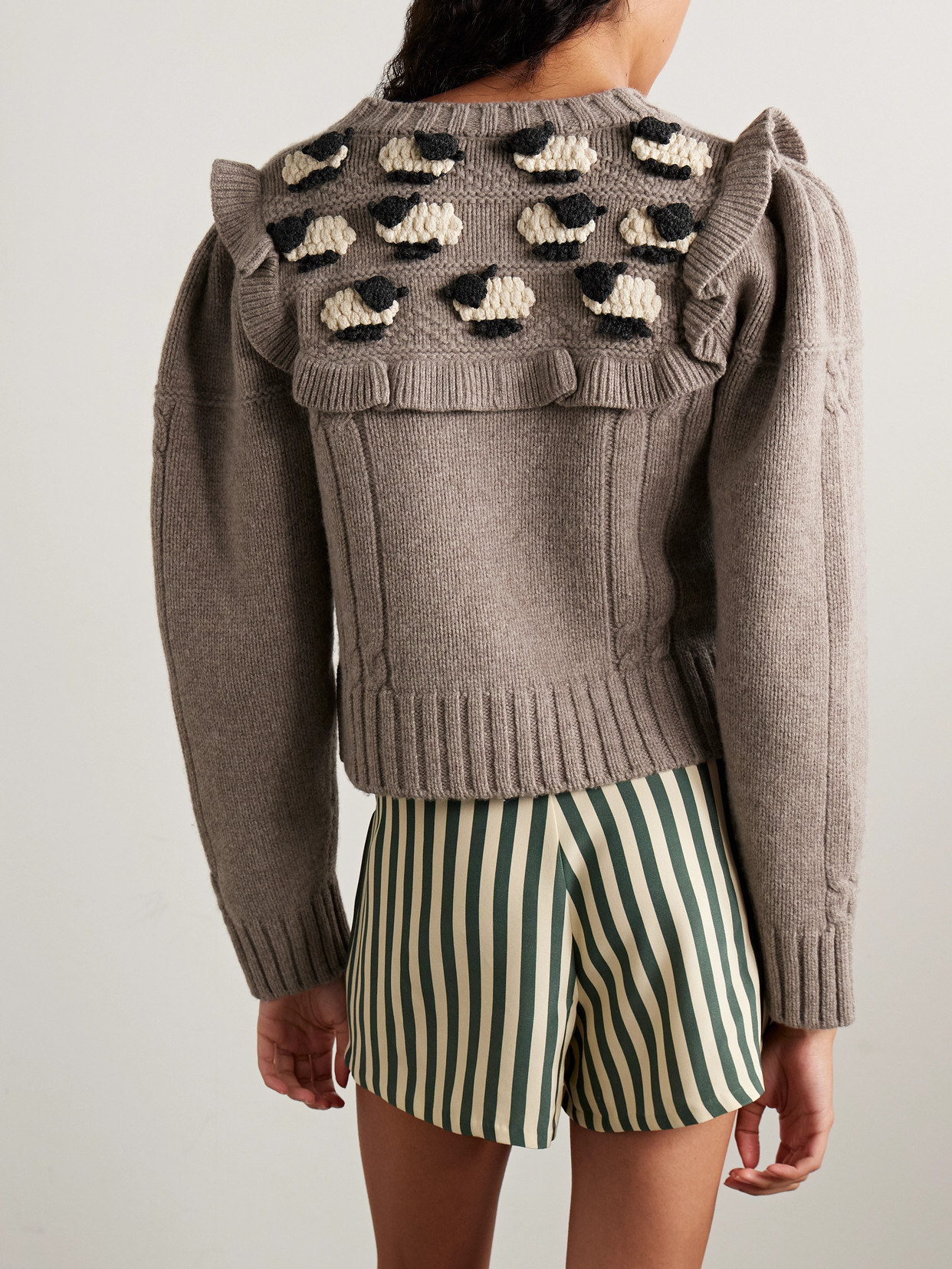 Sea Benny Appliquéd Cable-knit Wool Cardigan In Brown