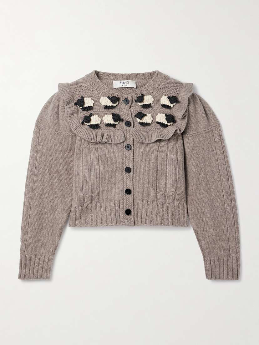 Sea Benny Appliquéd Cable-knit Wool Cardigan