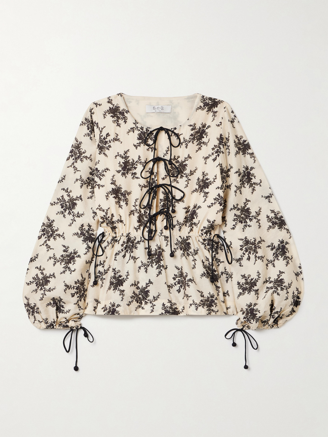 Sea Joan Tie-detailed Floral-print Voile Top In Multi