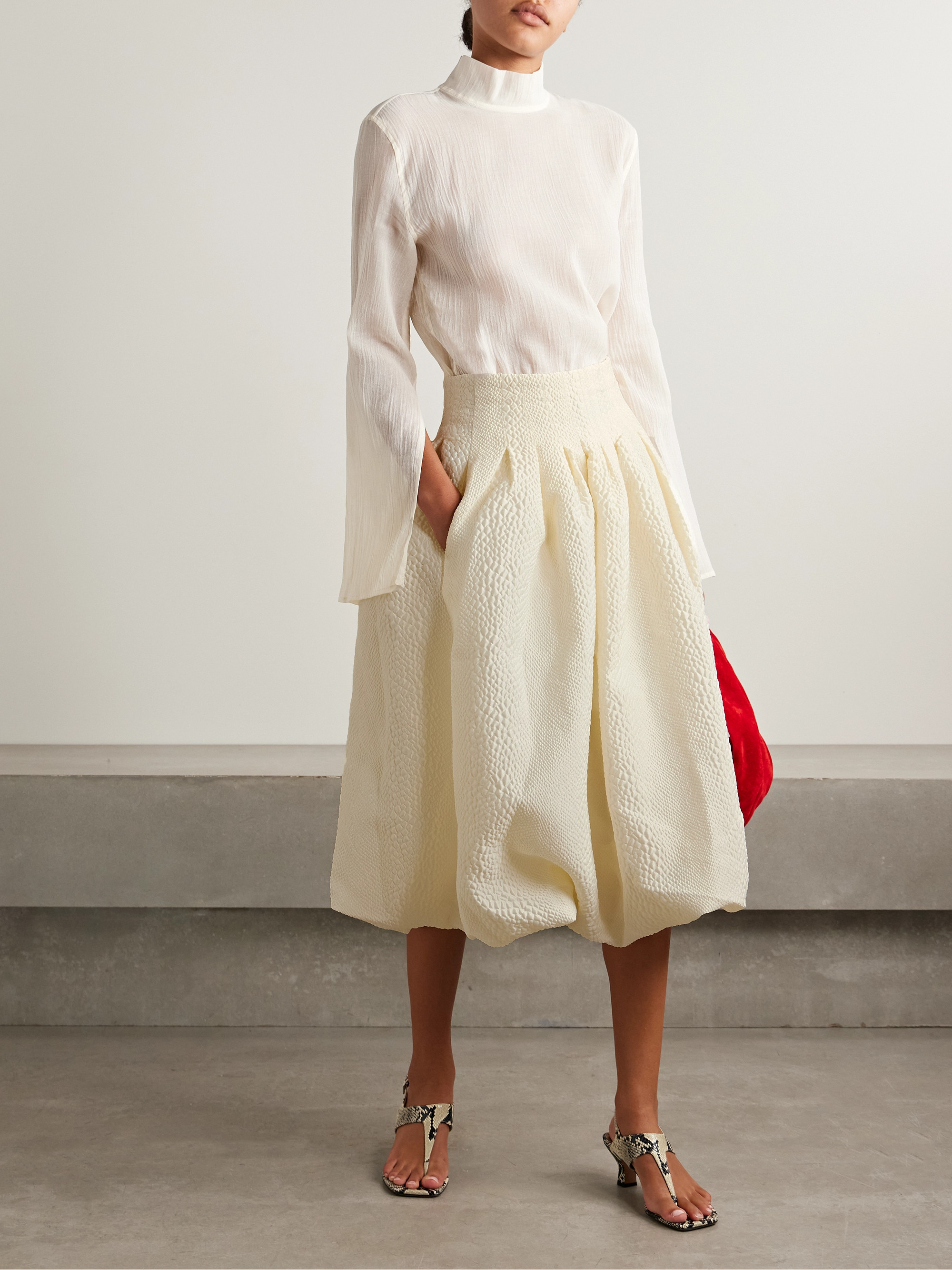 Sea Fayetta pleated cloqué midi skirt