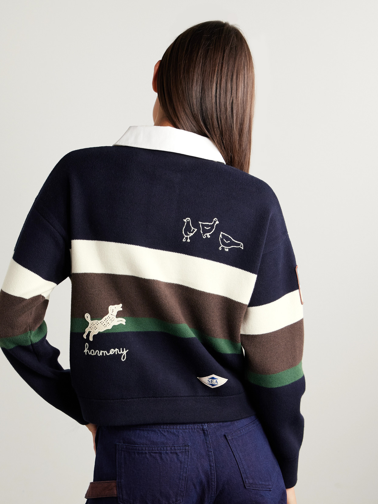 Sea Arther Appliquéd Striped Cotton And Cashmere-blend Polo Sweater In Multi