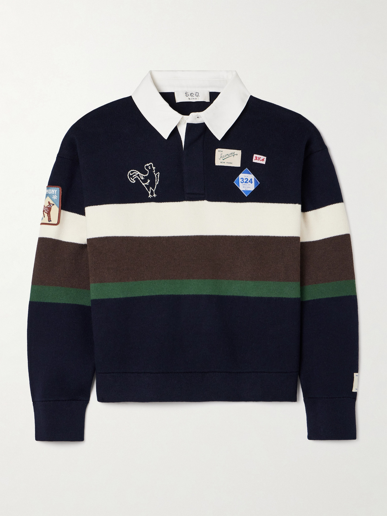 Sea Arther Appliquéd Striped Cotton And Cashmere-blend Polo Sweater In Multi