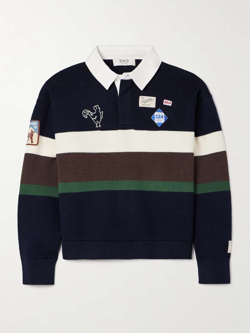 Sea Arther Appliquéd Striped Cotton And Cashmere-blend Polo Sweater