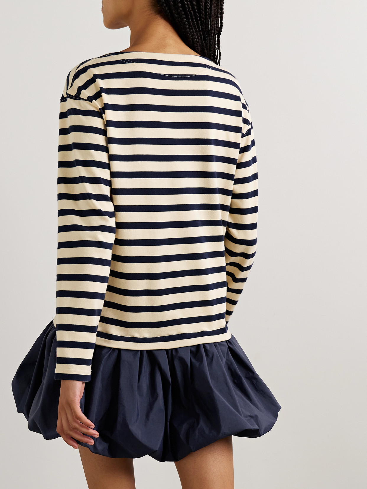 Sea Athena Striped Cotton-jersey And Gathered Shell Mini Dress In Blue