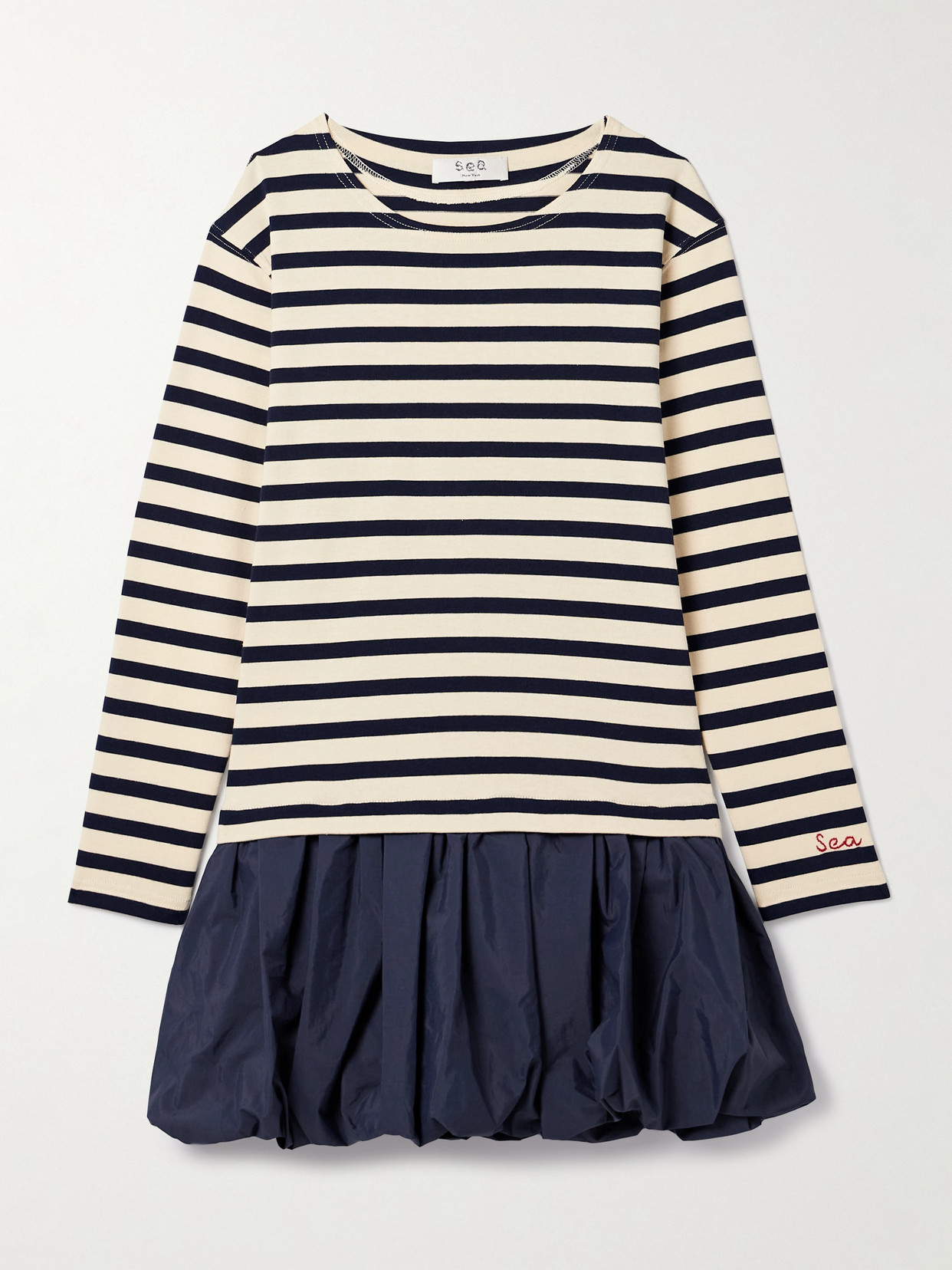 Sea Athena Striped Cotton-jersey And Gathered Shell Mini Dress In Blue