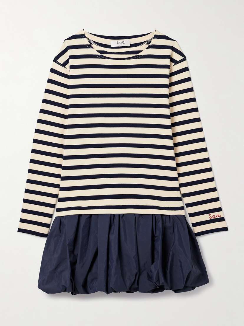 Sea Athena Striped Cotton-jersey And Gathered Shell Mini Dress