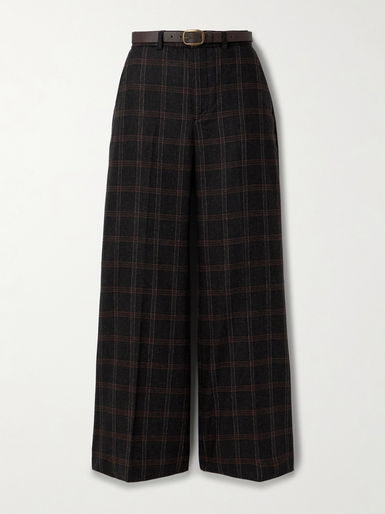 Sea Monroe Belted Checked Wool-blend Wide-leg Pants In Multi