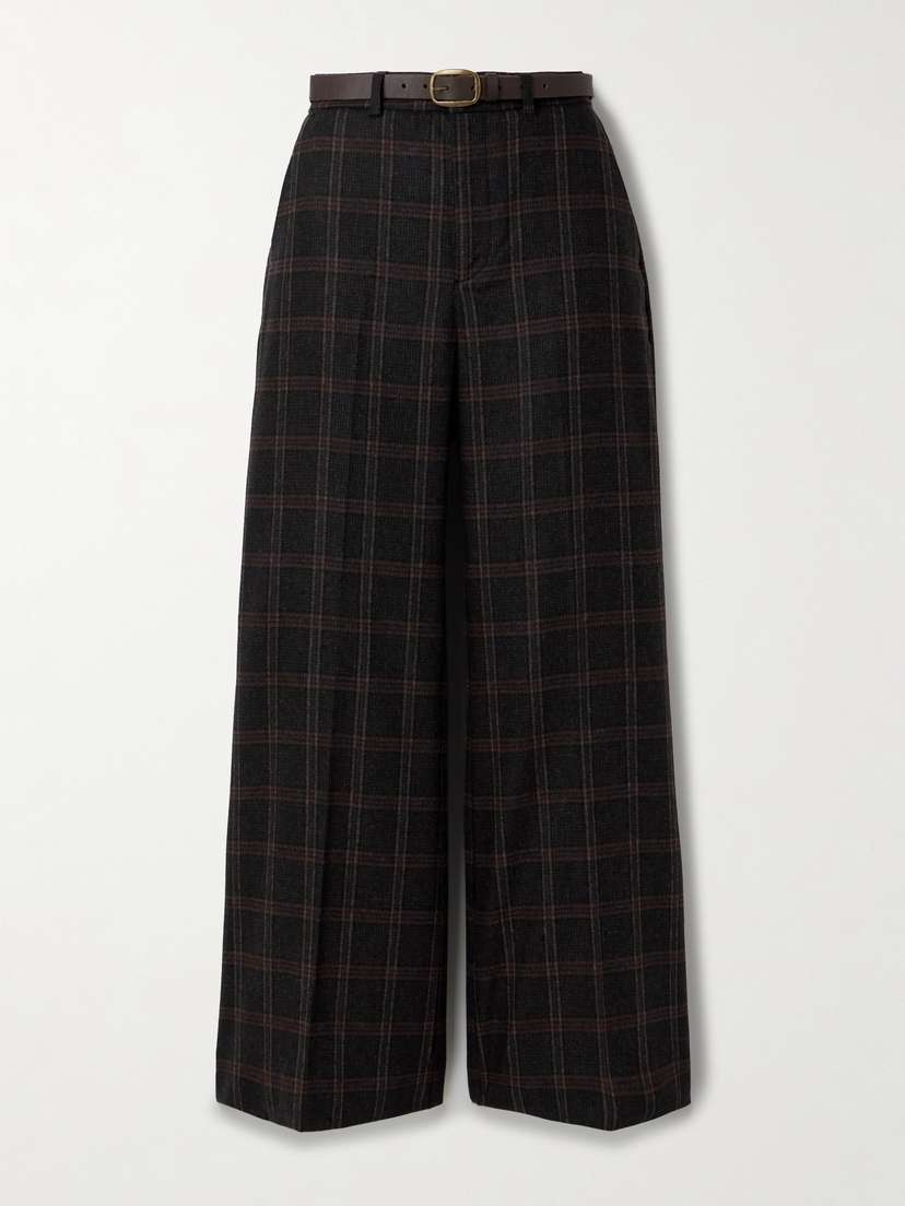 Sea Monroe Belted Checked Wool-blend Wide-leg Pants