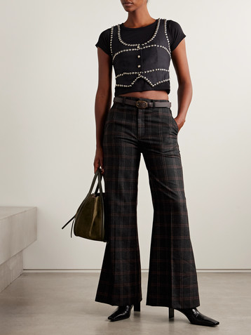 Sea Monroe belted checked wool-blend wide-leg pants