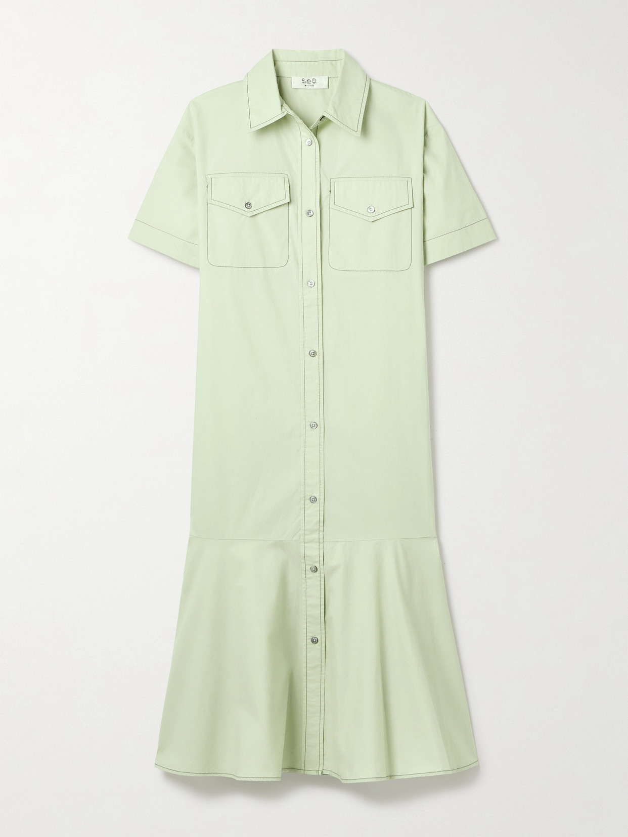 Sea Sullivan Cotton-poplin Midi Shirt Dress In Green