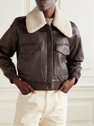 Sea Lenoir shearling-trimmed leather bomber jacket