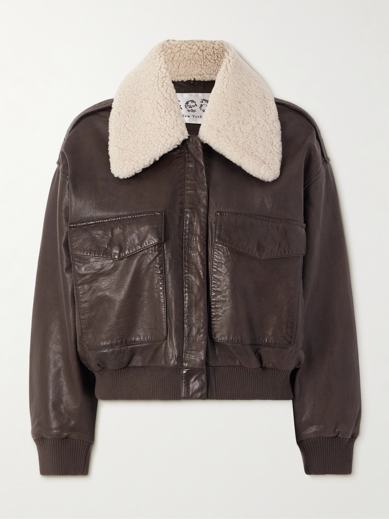 Sea Lenoir Shearling-trimmed Leather Bomber Jacket In Brown