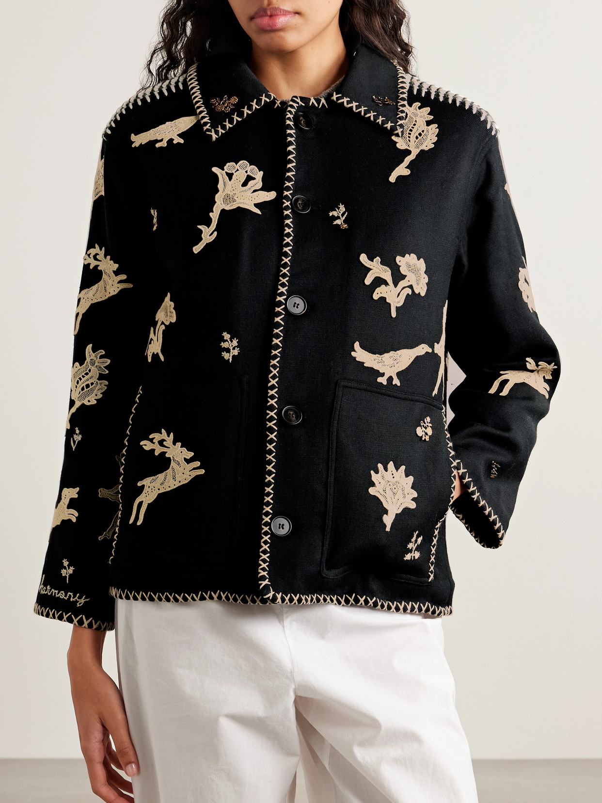 Sea Mika Appliquéd Padded Twill Jacket In Black