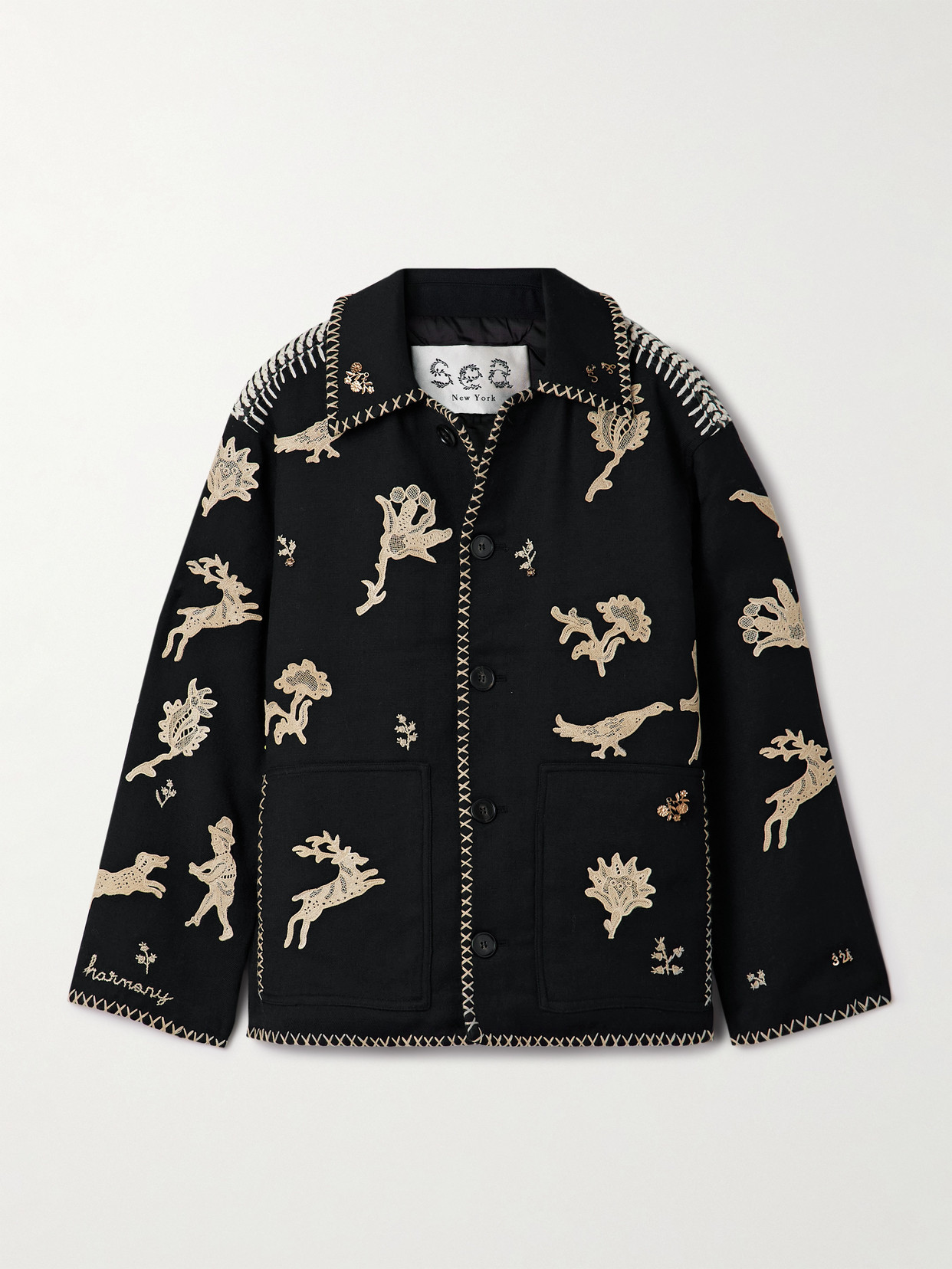 Sea Mika Appliquéd Padded Twill Jacket In Black