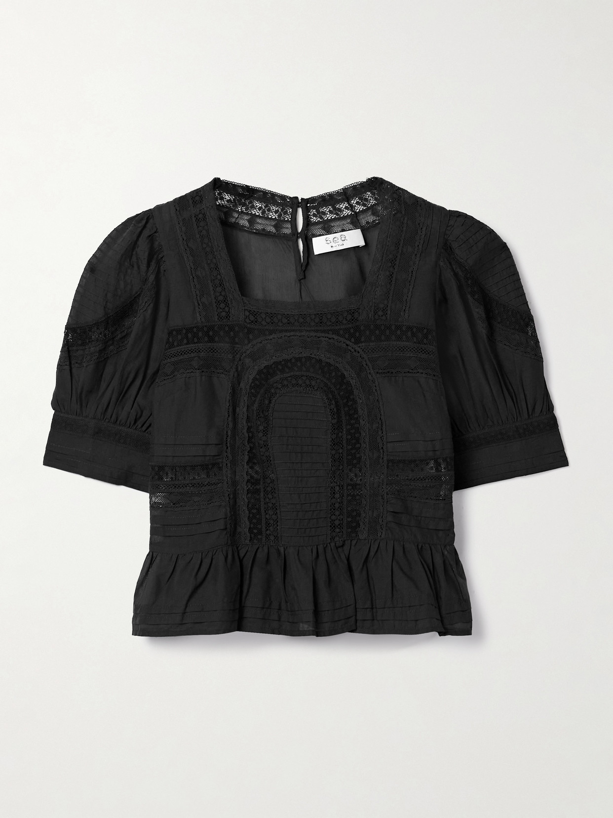 Sea Franca Lace-trimmed Cotton-blend Voile Blouse In Black