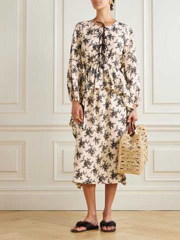 Sea Joan tie-detailed ruffled floral-print voile midi dress