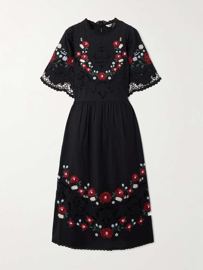 Sea Rosaline Embroidered Broderie Anglaise Cotton And Linen-blend Midi Dress