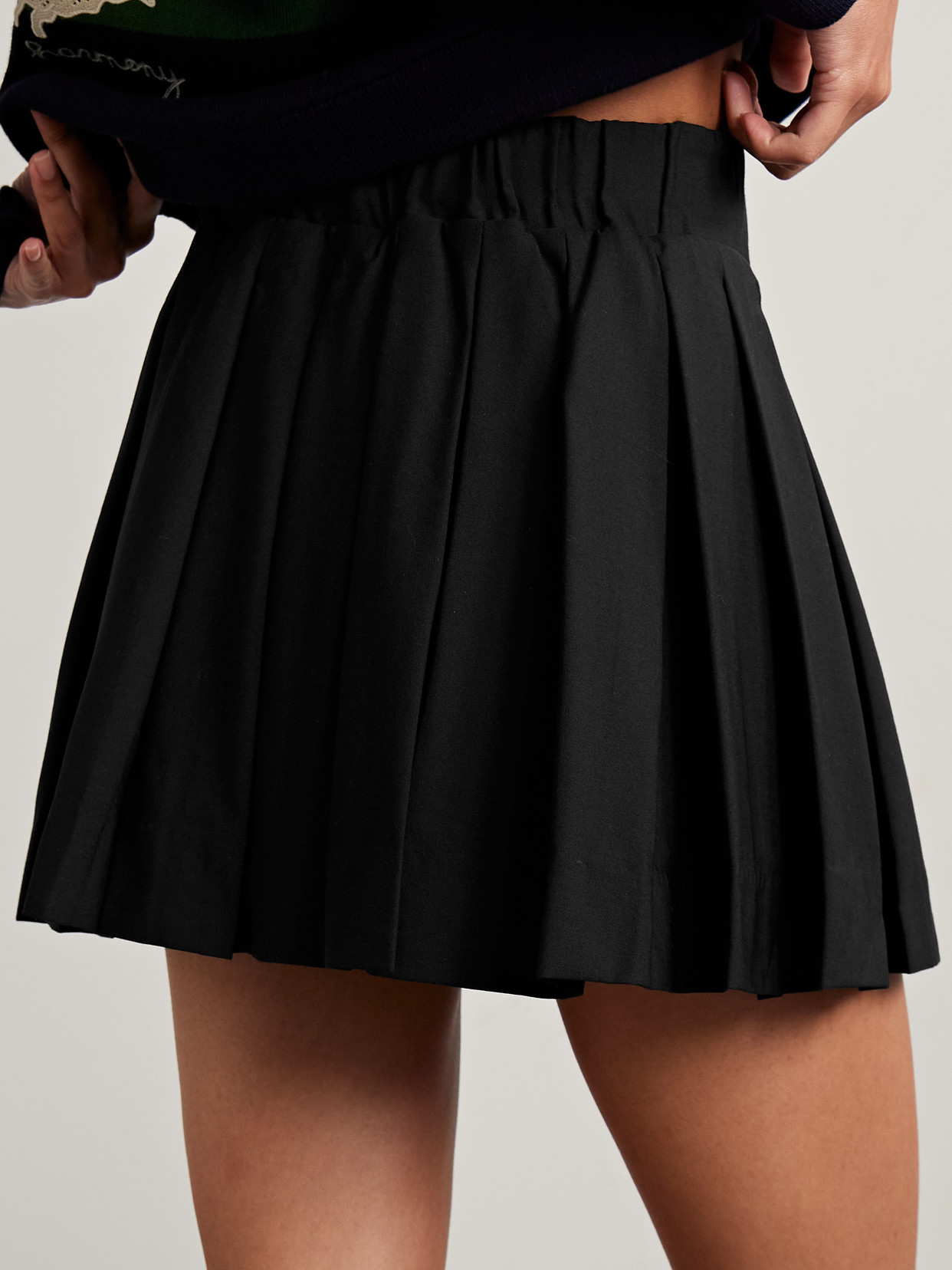 Sea Adeline Wool Suiting Belted Pleat Miniskirt Black In Black