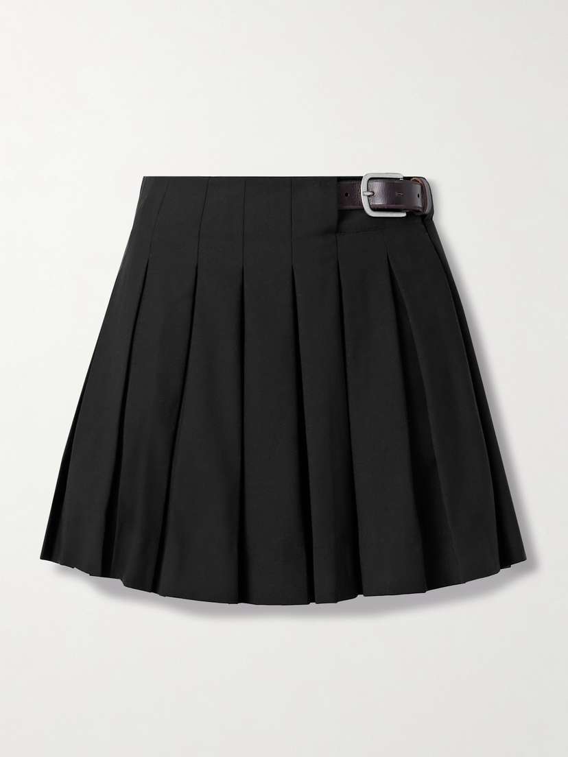 Sea Adeline Belted Pleated Crepe Mini Skirt