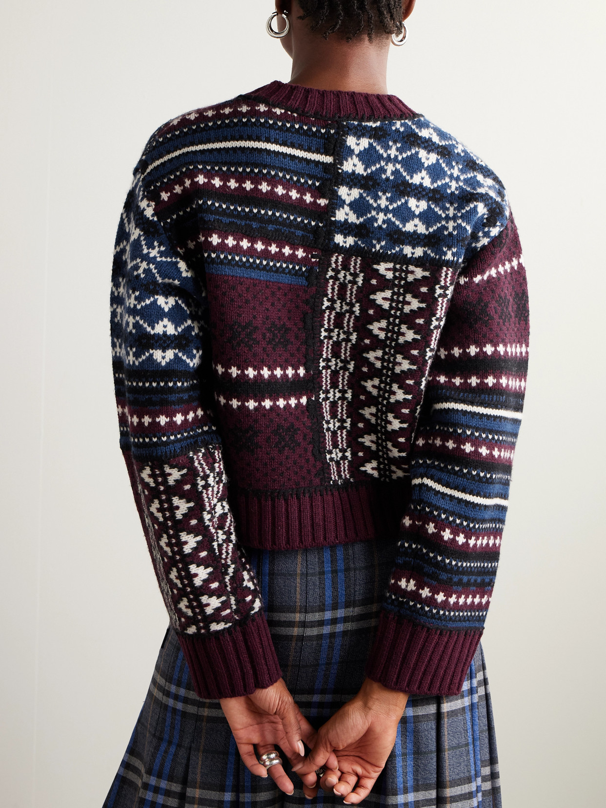 Sea Linea Paneled Fair Isle Merino Wool Cardigan In Burgundy