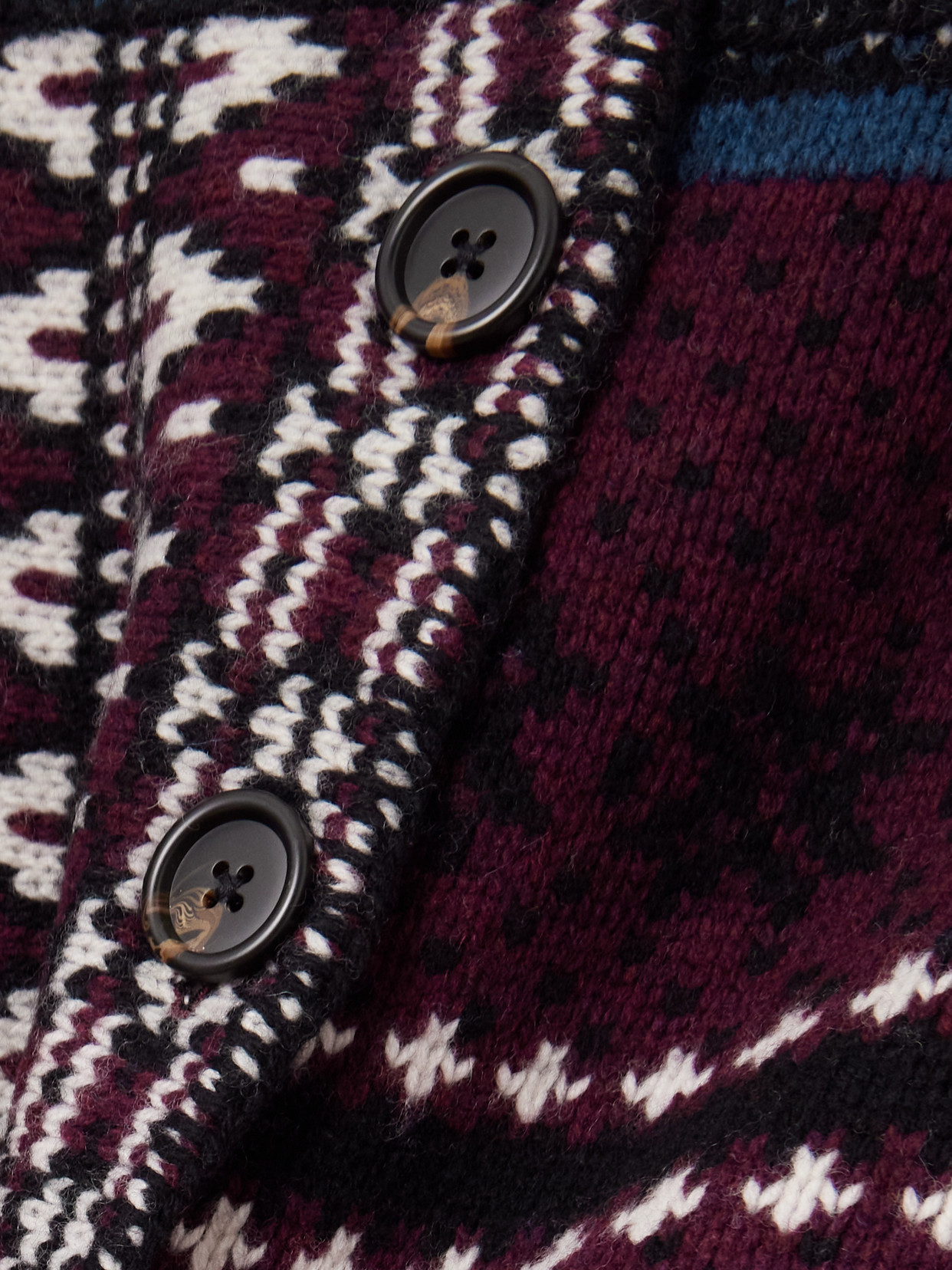 Sea Linea Paneled Fair Isle Merino Wool Cardigan In Burgundy