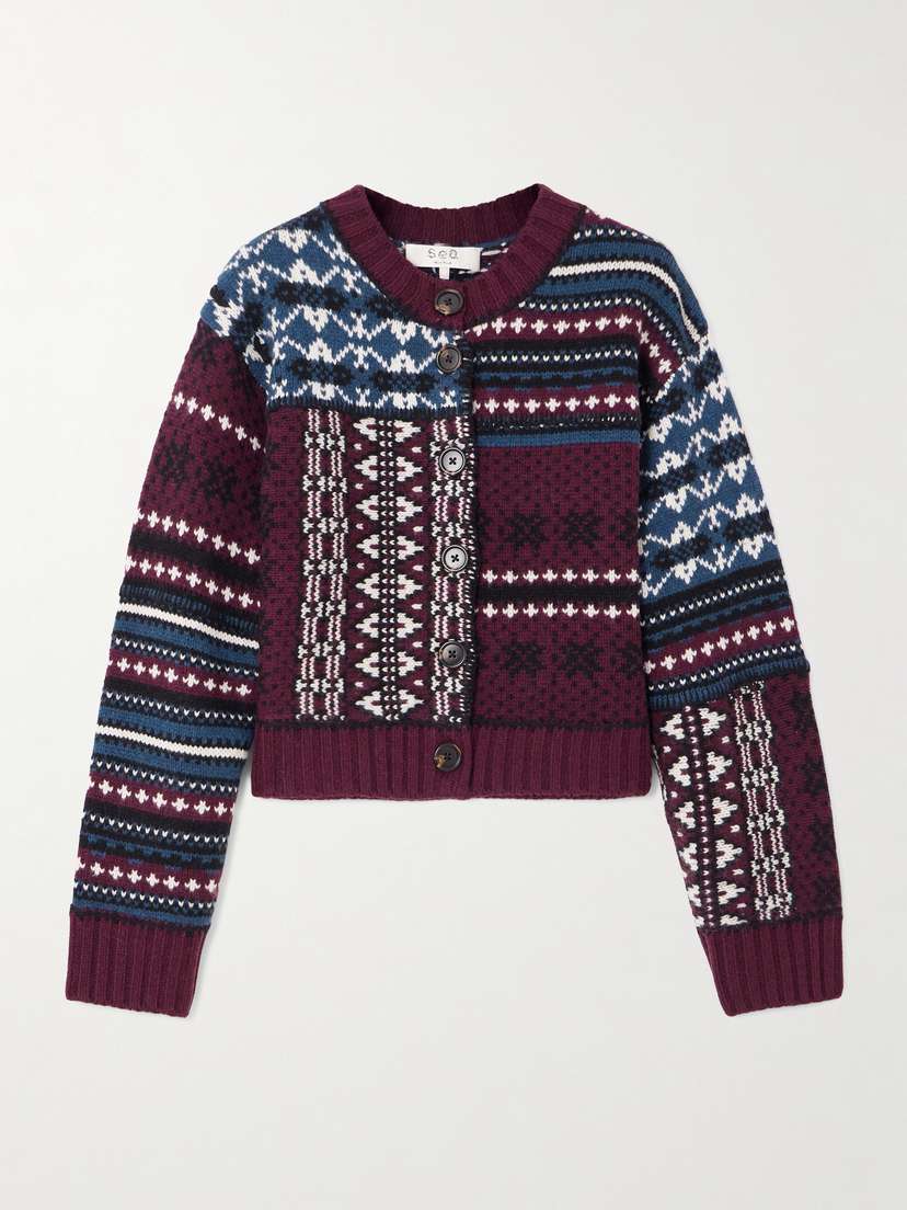 Sea Linea Paneled Fair Isle Merino Wool Cardigan