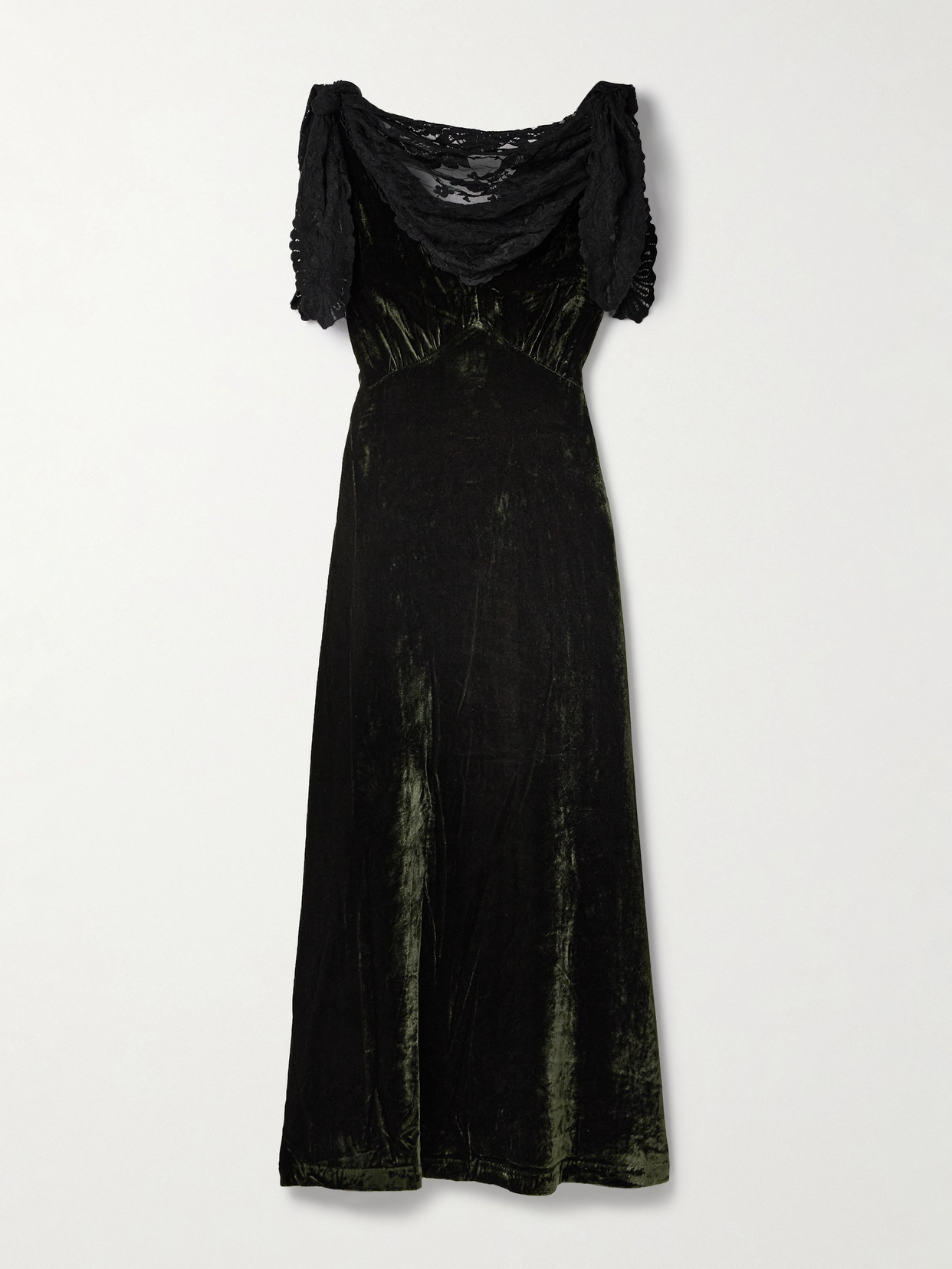 Sea Norabelle Lace-trimmed Crushed-velvet Maxi Dress In Green