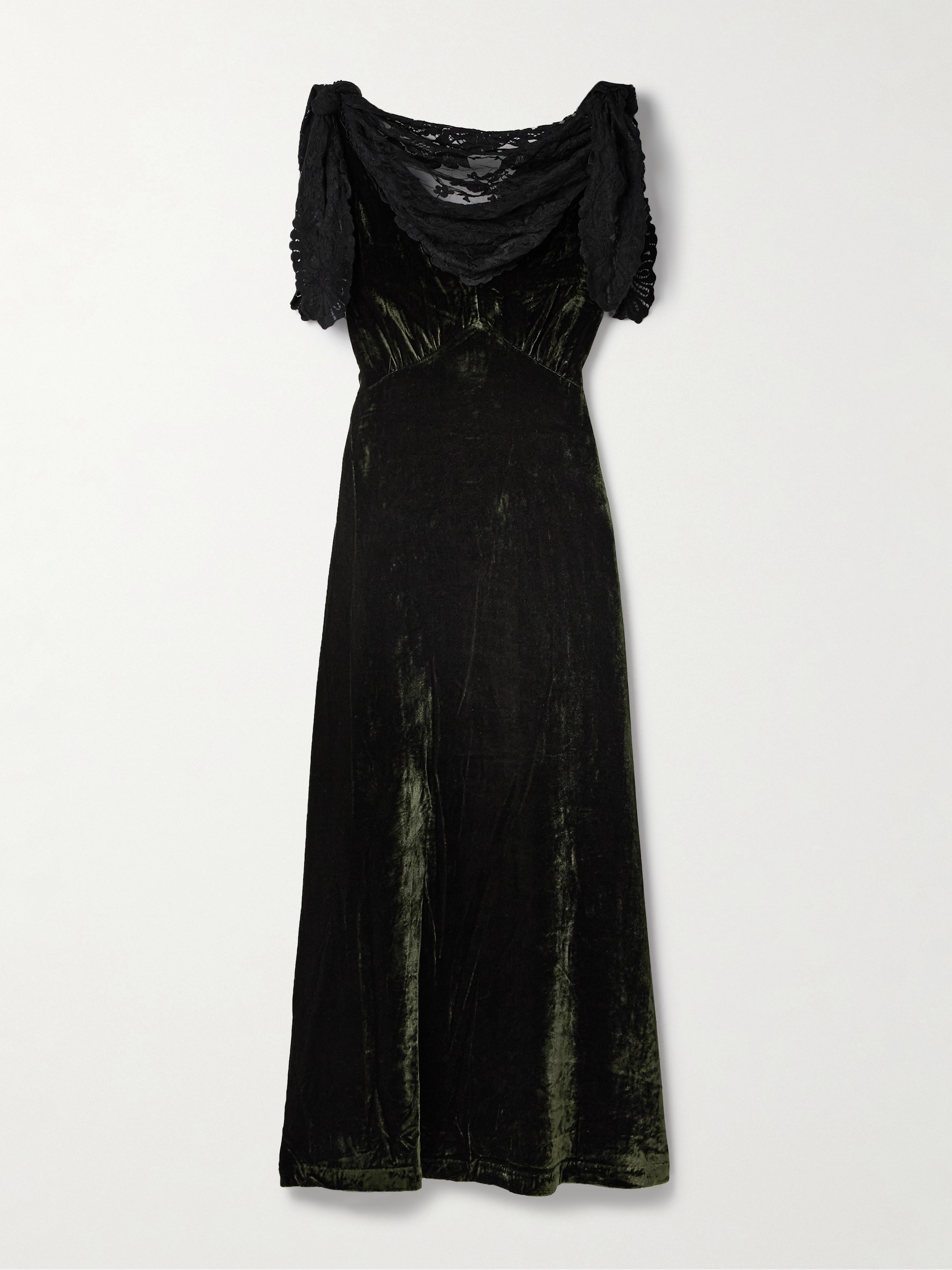 Sea - Norabelle lace-trimmed crushed-velvet maxi dress | Plush