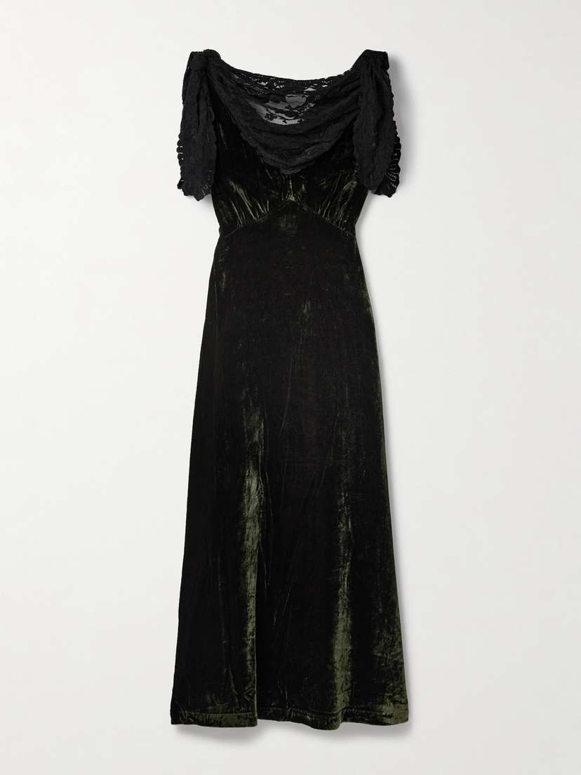Sea Norabelle Lace-trimmed Crushed-velvet Maxi Dress