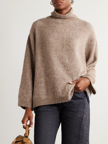 Sea Mallory checked cotton-blend trimmed knitted turtleneck sweater