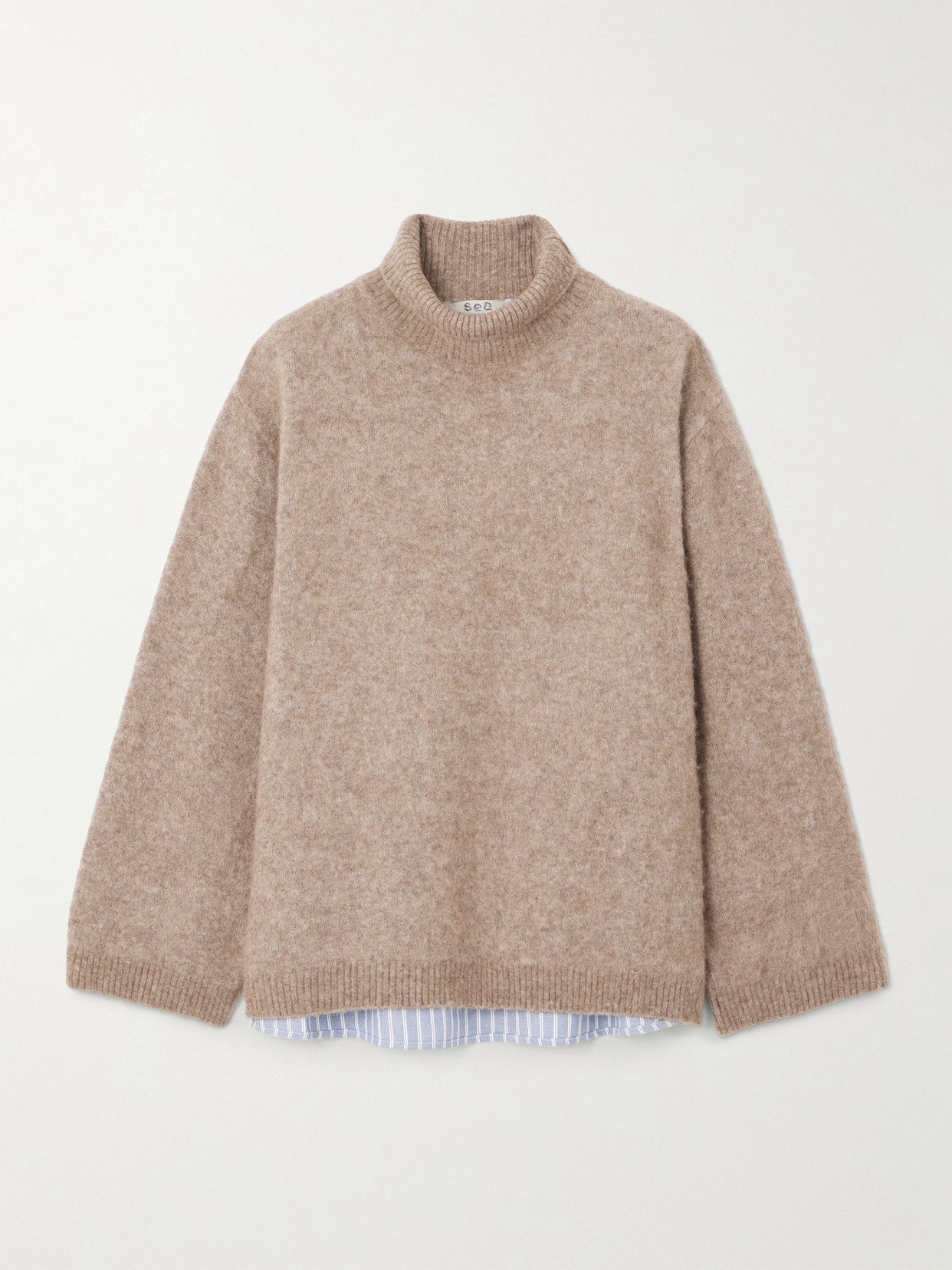 Sea Mallory Checked Cotton-blend Trimmed Knitted Turtleneck Sweater In Neutral