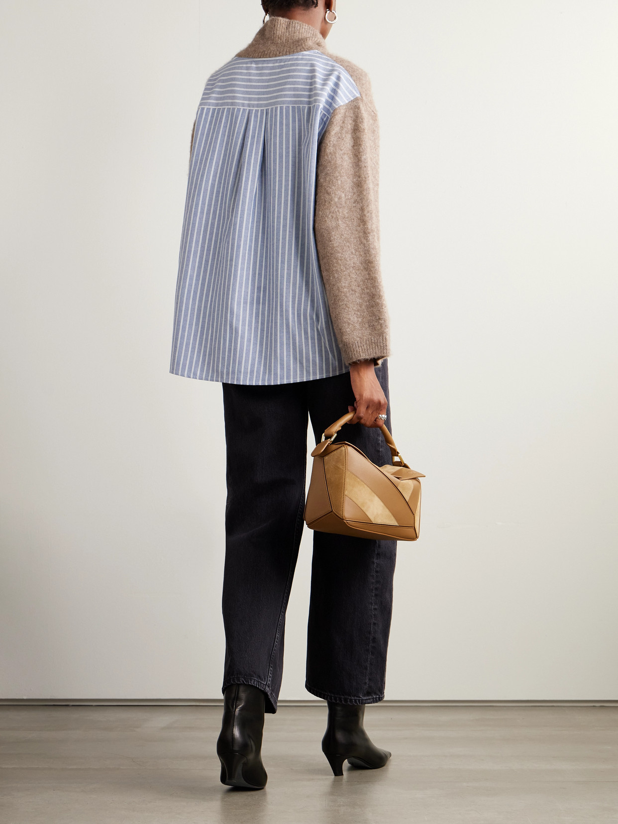 Sea Mallory Checked Cotton-blend Trimmed Knitted Turtleneck Sweater In Neutral