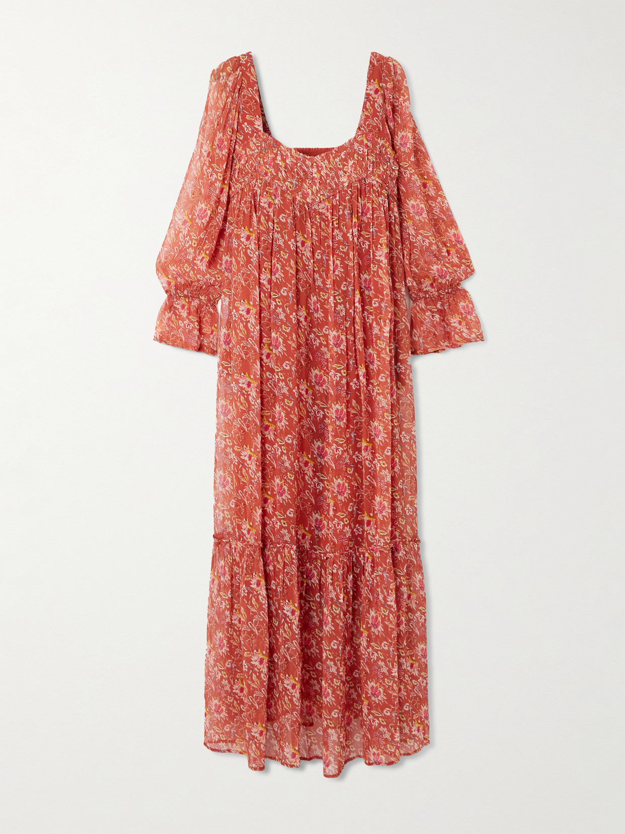 Alix Of Bohemia Lilium Sunset Floral-print Chiffon Midi Dress In Orange
